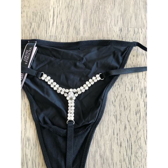 Victoria's Secret Shine Strap Rhinestone V String Thong Panty in Black - L - Picture 2 of 4